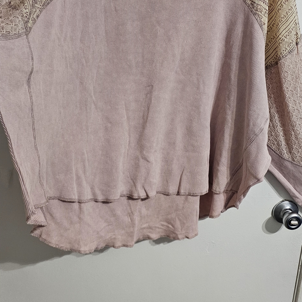 Oli & Hali Raw Hem Patchwork Blouse Top Size XL Lilac Lagenlook Rustic Oversized - Picture 4 of 12